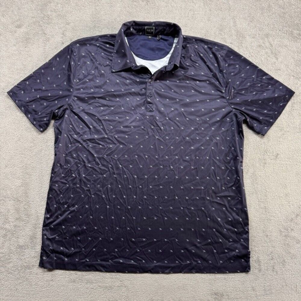 QED Style Polo Shirt Mens XL Blue All Over‎ Print Polyester Golf Tennis Training